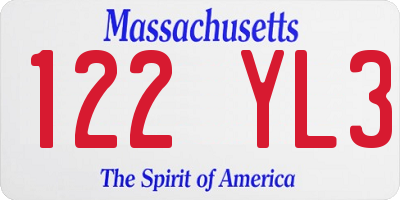MA license plate 122YL3