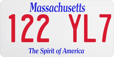 MA license plate 122YL7