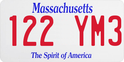 MA license plate 122YM3