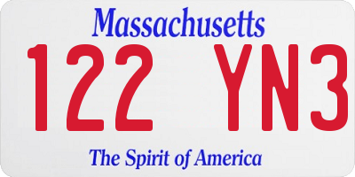 MA license plate 122YN3