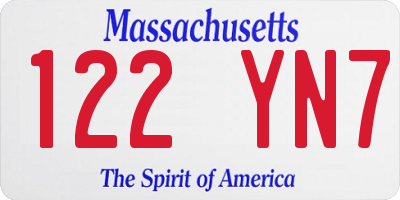 MA license plate 122YN7