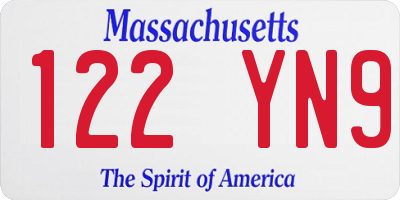 MA license plate 122YN9