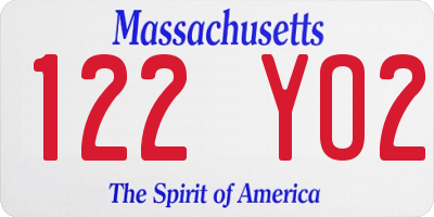 MA license plate 122YO2