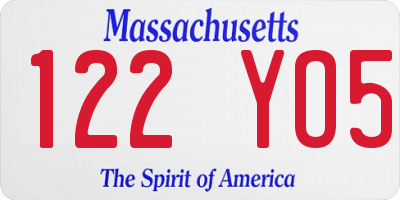 MA license plate 122YO5