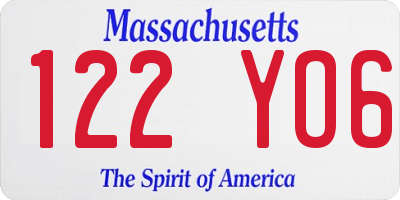 MA license plate 122YO6