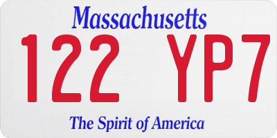 MA license plate 122YP7