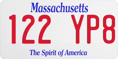 MA license plate 122YP8