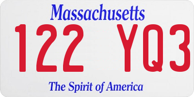 MA license plate 122YQ3