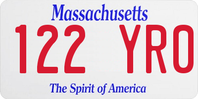 MA license plate 122YR0