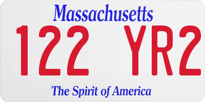 MA license plate 122YR2
