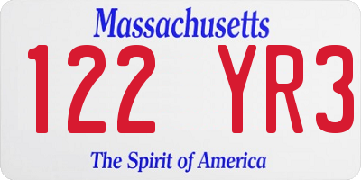 MA license plate 122YR3