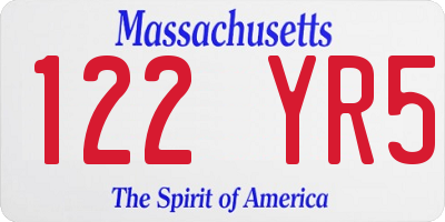 MA license plate 122YR5