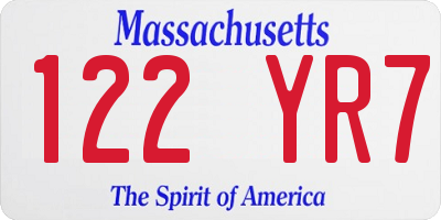 MA license plate 122YR7