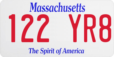 MA license plate 122YR8