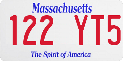 MA license plate 122YT5