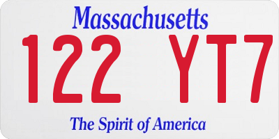 MA license plate 122YT7