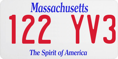 MA license plate 122YV3