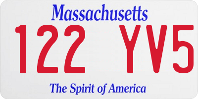 MA license plate 122YV5