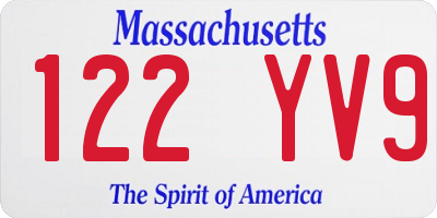 MA license plate 122YV9