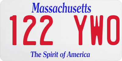 MA license plate 122YW0