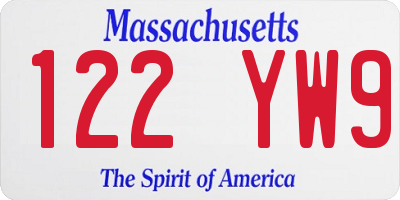 MA license plate 122YW9