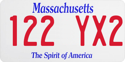 MA license plate 122YX2