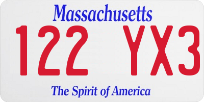MA license plate 122YX3