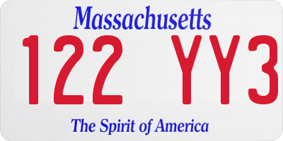 MA license plate 122YY3