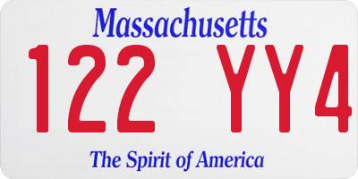 MA license plate 122YY4