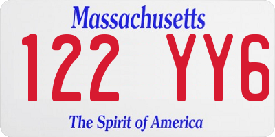 MA license plate 122YY6