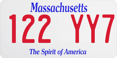 MA license plate 122YY7