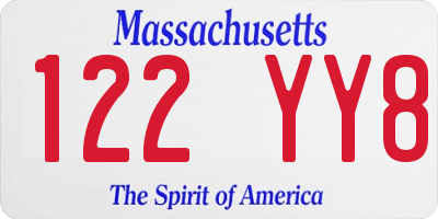 MA license plate 122YY8