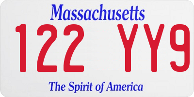 MA license plate 122YY9