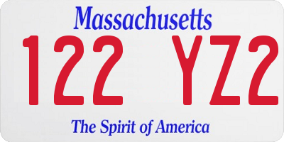 MA license plate 122YZ2