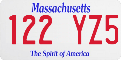 MA license plate 122YZ5