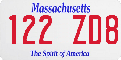 MA license plate 122ZD8