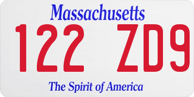 MA license plate 122ZD9