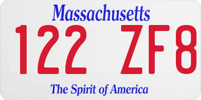 MA license plate 122ZF8
