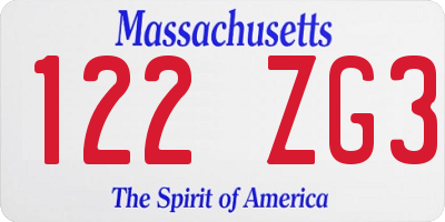 MA license plate 122ZG3
