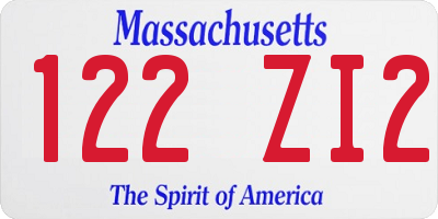 MA license plate 122ZI2