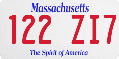 MA license plate 122ZI7