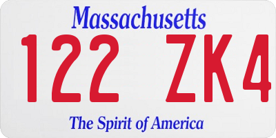MA license plate 122ZK4