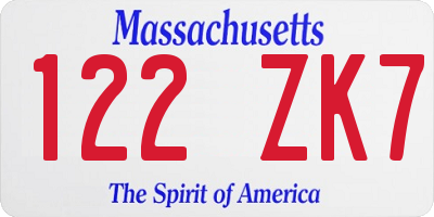 MA license plate 122ZK7