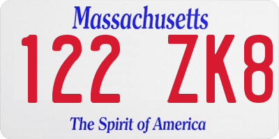 MA license plate 122ZK8