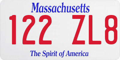 MA license plate 122ZL8
