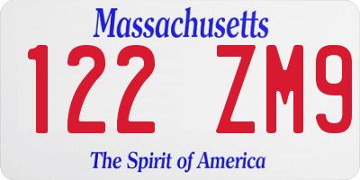 MA license plate 122ZM9