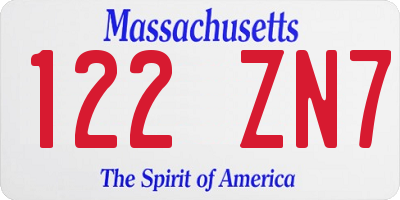 MA license plate 122ZN7
