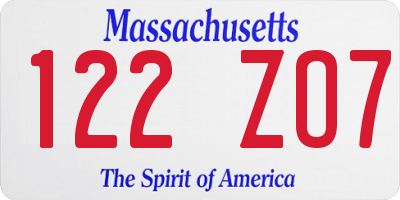 MA license plate 122ZO7