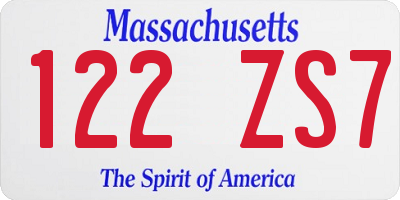 MA license plate 122ZS7