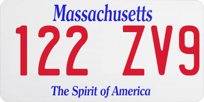 MA license plate 122ZV9